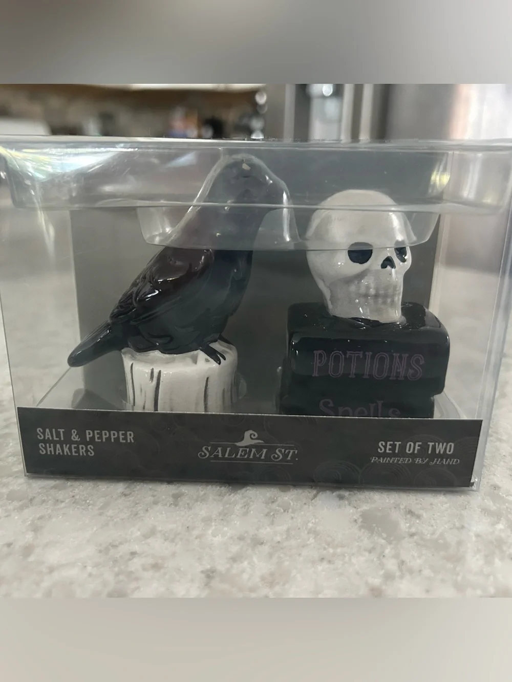 “New” Salem St. Halloween Raven & Skull Salt & Pepper Shakers